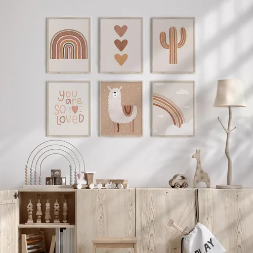 Miniatura 2 de Canssape 6 pósteres bohemios para decoración de habitación de bebé, impresiones artísticas en lienzo, decoración de pared de cuarto de bebé