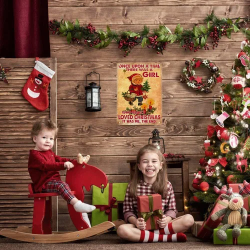 Miniatura 7 de Joyline Regalos para Mujeres y Niñas, Letrero Rústico de Navidad "Just A Girl Who Loved Christmas", Letrero Gracioso de Lata para Hogar, Cocina