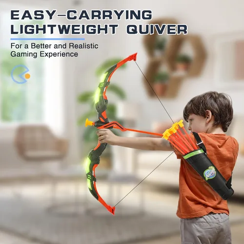 Miniatura 2 de Handwell Juego de arco y flecha para niños con luz LED, juego de tiro con 10 flechas de ventosa, juguetes para interiores y exteriores, con objetivo
