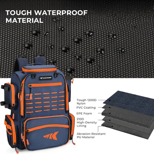Miniatura 4 de KastKing Bait Boss Mochila de aparejos de pesca con soportes para caña, 4 cajas de aparejos, cubierta para lluvia, almacenamiento grande de 43 L B