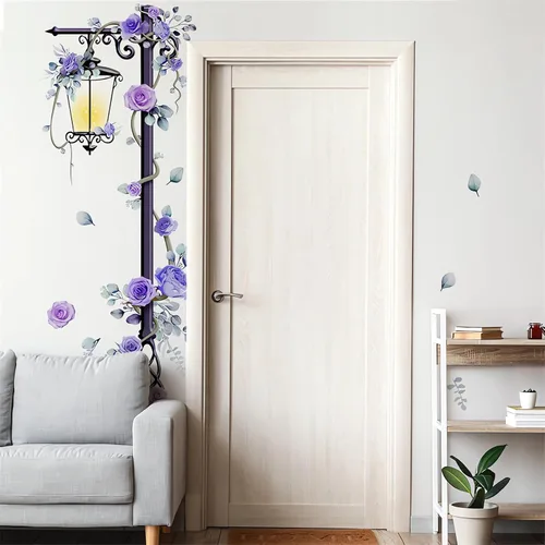 Miniatura 4 de Streetlight - Adhesivo de pared grande de 37.8 x 78.7 pulgadas, diseño floral de sacinora Streetlight, vinilo extraíble para sala de estar