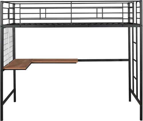 Miniatura 9 de SOFTSEA Cama tipo loft de metal doble con escritorio y rejilla de metal, marco de cama de acero de estilo industrial para niños y adolescentes
