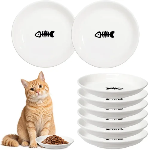 Miniatura 8 de Paquete de 8 tazones de cerámica para comida de gato, cuencos coloridos para gatos aptos para bigotes, platos anchos poco profundos de 5.9