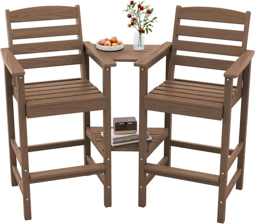 Miniatura 20 de SERWALL Juego de 2 sillas Adirondack altas Adirondack de gran tamaño, taburetes de bar con altura de barra para exteriores, juego de sillas