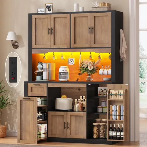 Miniatura 14 de Itaar Armario de despensa de 71 pulgadas con estación de carga y luz LED, armario de despensa de cocina con soporte para microondas, armarios