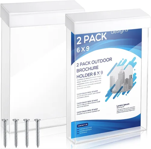 Remerry 2 piezas de acrílico para folletos al aire libre de 6 x 9 pulgadas, caja de literatura transparente para montaje en pared con tapa blanca