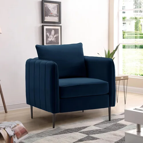 Miniatura 9 de Silla decorativa moderna, sillón de terciopelo esmerilado suave, silla tapizada con patas de carne, cómoda silla de lectura con reposabrazos anchos