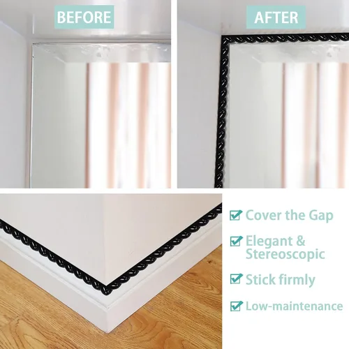Miniatura 4 de Gaahing Moldura negra, diseño autoadhesivo para despegar y pegar, decoración del hogar en el marco del espejo del gabinete, borde de pared, 0.59