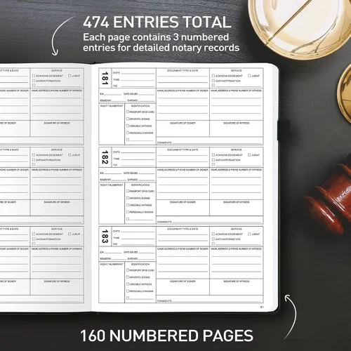 Miniatura 2 de JUBTIC Libro de registro de notario – Diario A4 de tapa dura para notario público de actos notariales – Suministros notariales grandes con guardia