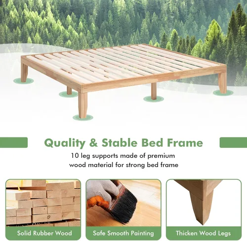Miniatura 5 de COSTWAY Base de cama de plataforma de tamaño individual, base de colchón de madera de goma maciza de 14 pulgadas con soporte de listones