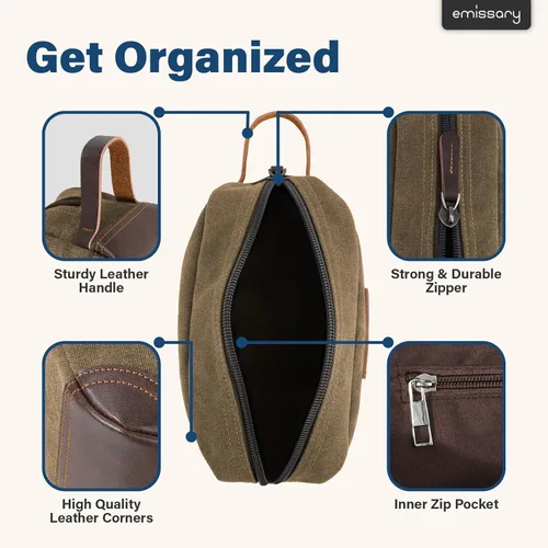 Miniatura 2 de emissary Bolsa de Aseo para Hombre de Cuero y Lona Bolsa de Aseo de Viaje Kit Dopp para Hombre Bolsa de Afeitar para Accesorios de Viaje, Marrón