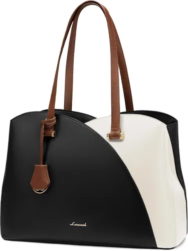 Miniatura 18 de LOVEVOOK Bolso de mano para laptop para mujeres, bolsos de trabajo, bolso para laptop para maestros, bolso de computadora de cuero, carteras Negro