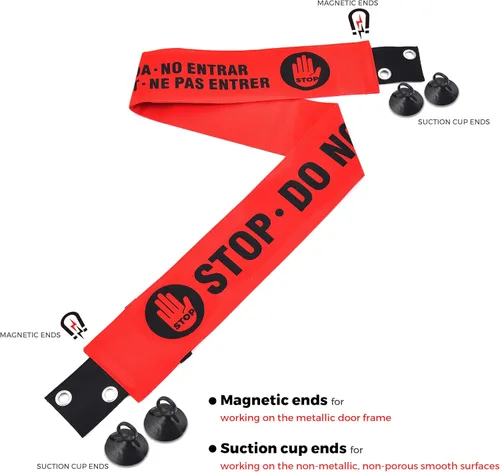 Miniatura 2 de Letrero con extremos magnéticos, extremos de ventosa adicionales, señal de advertencia roja para un fácil montaje en marco de puerta de metal