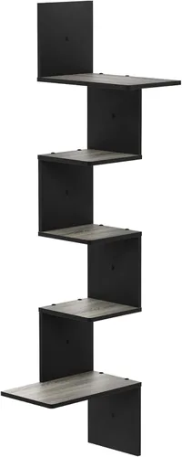 Miniatura 8 de Furinno Estantería radial para esquina de pared, montaje flotante de 3 niveles Espresso / negro