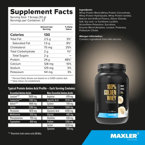 Miniatura 6 de Maxler 100% proteína de suero de leche dorada – 0.94 oz de proteína de suero de alta calidad en polvo por porción – Pre, post e intra entrenamiento