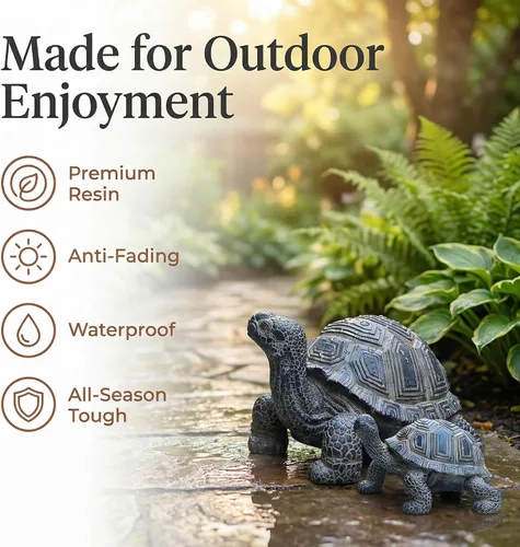 Miniatura 3 de Estatua de tortuga para exteriores, 2 piezas, estatua de jardín de tortuga, decoración al aire libre, escultura, decoración de resina, patio, 2
