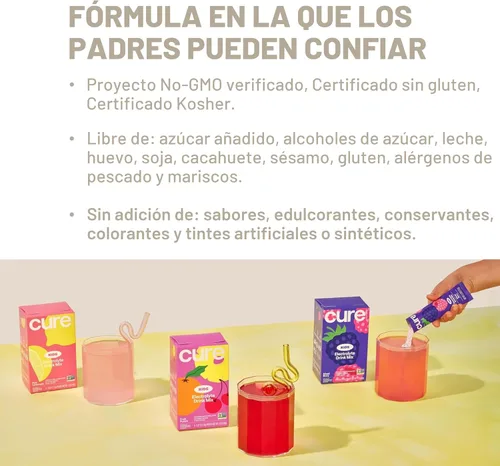 Miniatura 4 de Cure Hydration - Mezcla de bebidas con electrolitos para niños Rehidratación formulada por pediatras a base de plantas Sin azúcar añadido