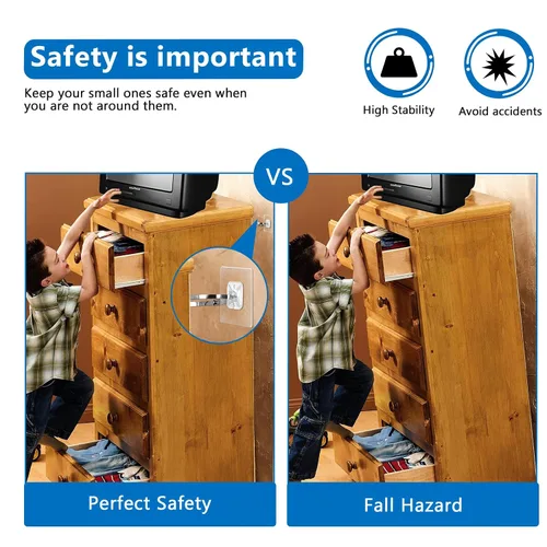 Miniatura 3 de Anclajes Adhesivos de Pared para Muebles (10 Pares 20 Paquetes), Vinkqiado Correas de Seguridad Anti Volcado para Muebles a Prueba de Bebés