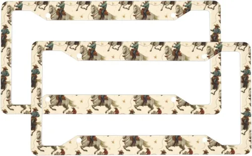 2 Pcs Car License Plate Frames for Women Men - Vintage Cowboy Horse Print Solid Aluminum License Plate Cover for Car Accessories for Women Men with