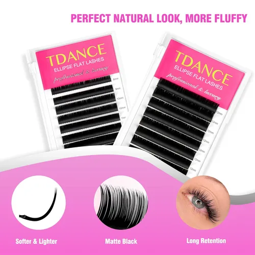 Miniatura 6 de TDANCE - Extensiones de pestañas clásicas, pestañas planas, extensiones de pestañas 0.15mm, rizo D, extensiones de pestañas elípticas, 8-15mm