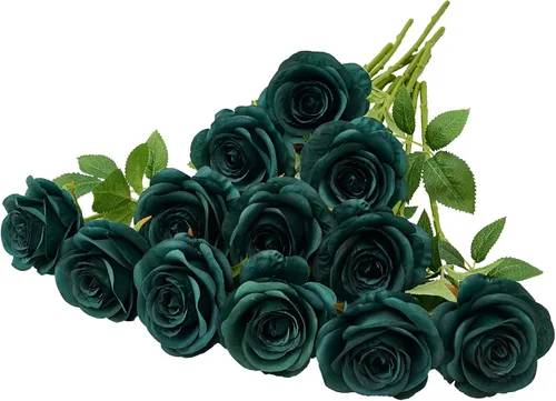 Miniatura 17 de 12 piezas Rosas Flores Artificiales Rosas Falsas Azul Bebé Rosas de Seda Flores de Seda Blancas Rosas con Tallos Largos para Bodas Hogar Fiestas