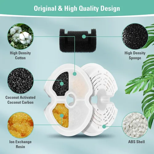 Miniatura 4 de Paquete de 4 filtros de repuesto y esponjas de bomba para dispensador de agua colorido para gatos de 67 oz/2 litros con luz LED, filtro de fuente