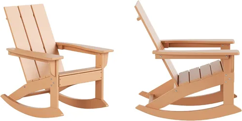 Miniatura 35 de HDPE Laguna Silla mecedora Adirondack de polietileno para exteriores (juego de 2), color negro