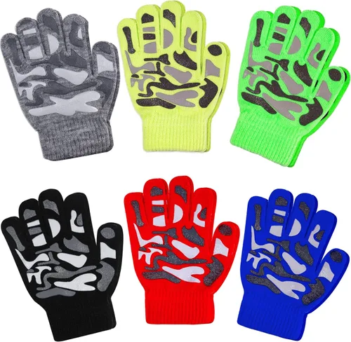 Hicdaw 6 pares de guantes de invierno para niños, guantes de punto elásticos y cálidos para niños o niñas