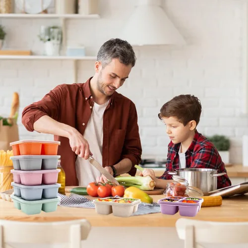 Miniatura 7 de Paquete de 7 Cajas de Almuerzo Bento, 4 Compartimentos Contenedores de Snacks, Contenedores de Almuerzo Divididos para Preparación de Comidas