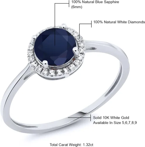 Miniatura 40 de Gem Stone King Anillo de compromiso de boda de oro blanco de 10 quilates con piedra natal y halo de diamantes Redondo de 0.236 in Anillo de oro