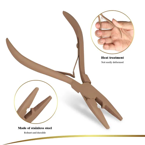 Miniatura 7 de Kit de herramientas de extensión de cabello, alicates de acero inoxidable de color tostado, micro cuentas, gancho removedor de bucle, clips
