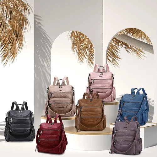 Miniatura 35 de Bolsos mochila monedero de piel sintética para mujer, bolsas con zíper, mochilas de hombro casuales