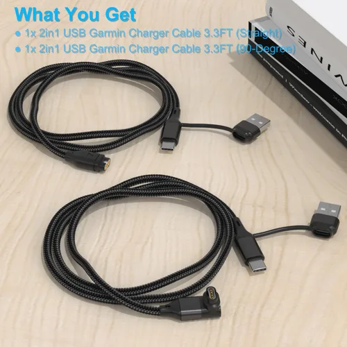 Miniatura 7 de Paquete de 2 cables de carga 2 en 1 para reloj Garmin de 3.3 pies, cable de carga USB con tipo C para Fenix 8 7 7X 6 Pro, Forerunner 970 965 570 265