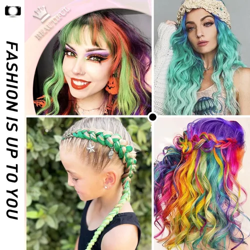 Miniatura 6 de Sofeiyan 10 extensiones de cabello sintético lacio de colores con clip de 22 pulgadas, para mujeres, niños y niñas, para Halloween, Navidad
