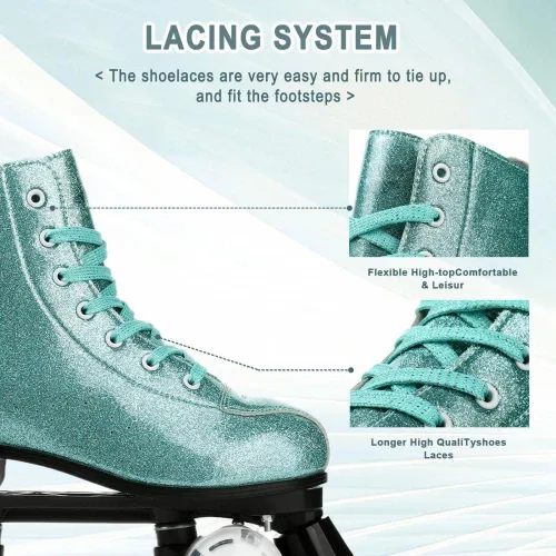 Miniatura 2 de XUDREZ Patines de ruedas para mujeres, patines de alta calidad holográficos de cuero de poliuretano, patines brillantes de doble fila de cuatro