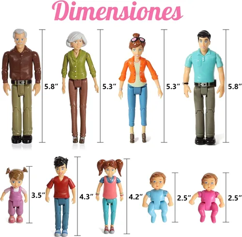 Miniatura 8 de Beverly Hills Sweet Li'l Family - Juego de 9 figuras flexibles para casa de muñecas: abuelo, abuela, mamá, papá, hermana, hermano, niño pequeño