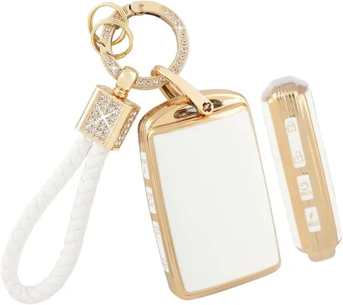 Miniatura 6 de PIFOOG Cubierta de llavero de TPU Llavero Bling Blanco Borde Oro Grande
