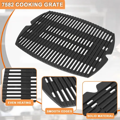 Miniatura 7 de 7582 Parrilla para Weber Baby Q, Accesorios Weber Q1000, Q1200, Q1400, Q100, Q120, Q140, 386001, 386002, Hierro Fundido Esmaltado Mate, Negro