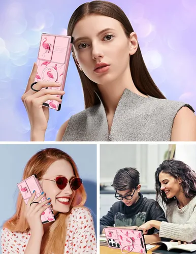 Miniatura 6 de Funda 2 en 1 para Samsung Galaxy S23 Ultra Flamingo para mujeres y niñas, diseño femenino de flamencos con cubierta deslizante para cámara y soporte