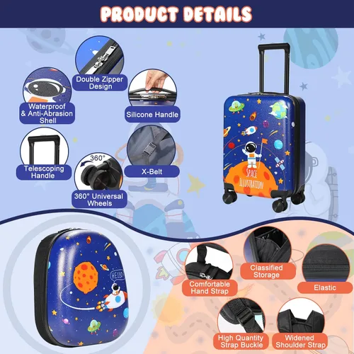 Miniatura 2 de Weewooday Maleta y mochila para niños de 18 pulgadas con rueda giratoria, estuche rígido de viaje de 13 pulgadas, mochila para niña, juego