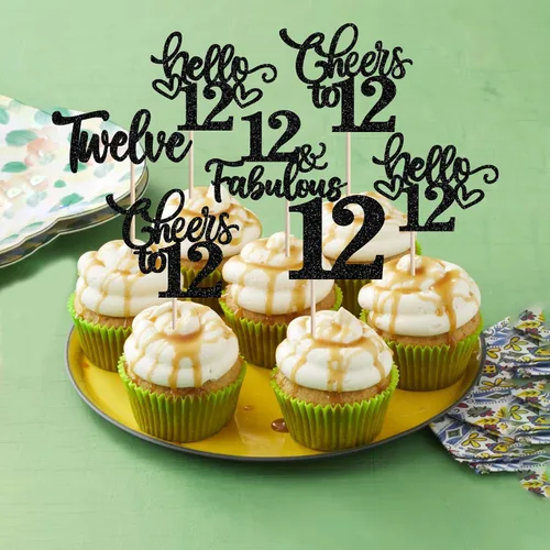 Miniatura 4 de 30 piezas de adornos para cupcakes de 12 cumpleaños feliz, brillantes doce, hola 12, felicitaciones a 12 años, adornos para cupcakes, 12