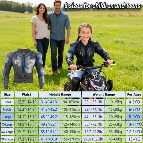 Miniatura 2 de Reomoto Chaqueta de motocicleta para niños, equipo de motocross, chaqueta de armadura de cuerpo completo para ciclismo, MTB, ATV, patinaje, esquí