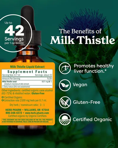 Miniatura 2 de Herb Pharm Extracto líquido de cardo mariano: Extracto orgánico de Silybum marianum Soporte de función hepática saludable, limpieza