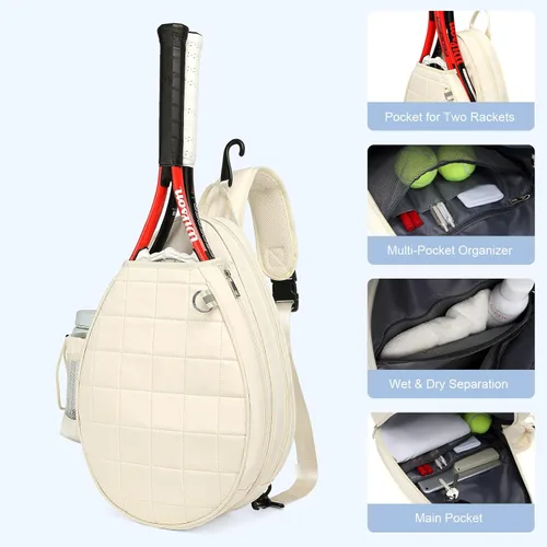 Miniatura 2 de KAVIGOR Bolsa de tenis, mochila de tenis con capacidad para 2 raquetas, bolsa cruzada acolchada, bolsas impermeables para pickleball con bolsillo