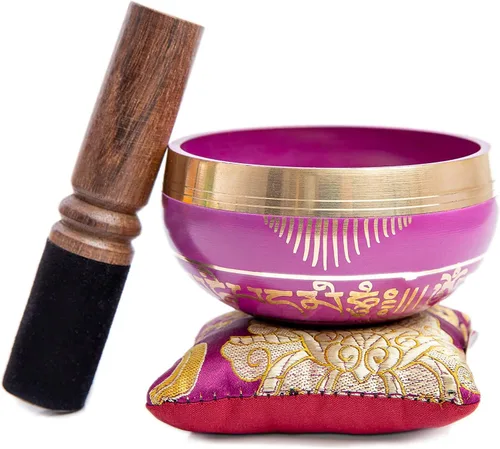 Miniatura 7 de Juego de cuencos tibetanos cantadores - Fácil de tocar para principiantes - Cuencos auténticos y elaborados a mano para meditación de atención Rosa