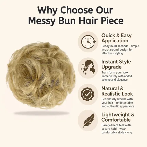 Miniatura 3 de Moño desordenado, moño grueso, coletero, extensiones de cabello para cola de caballo para mujeres y niñas, rubio ceniza
