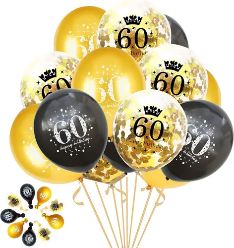 Miniatura 7 de Jonhamwelbor Globos dorados y negros de 40 cumpleaños, decoraciones de fiesta, paquete de 15 globos de látex y confeti de 12 pulgadas impresos