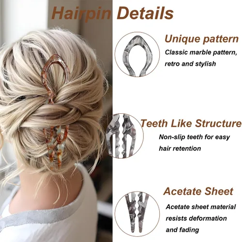 Miniatura 5 de 4 horquillas para el cabello para mujer, horquilla francesa en forma de U, accesorios elegantes para el cabello grueso o fino