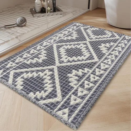 Miniatura 15 de PADOOR -Tapete de baño de punto gofre, súper absorbente, lavable a máquina, antideslizante, con borlas, tapete de baño suave para lavandería, Marrón