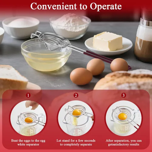 Miniatura 2 de Separador de huevos de acero inoxidable,Herramienta separadora de yema de huevo y blanco con mango largo,Separador de huevos con filtro